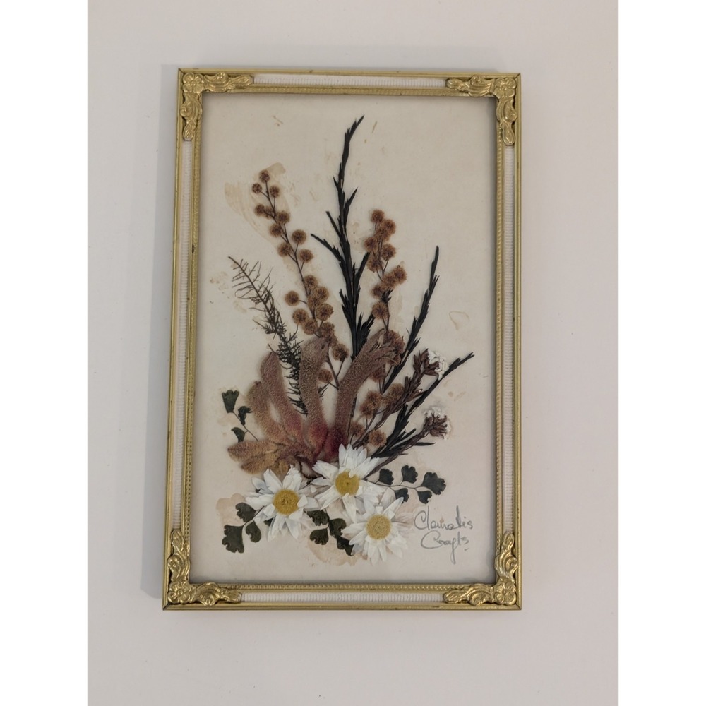 Vtg Framed Floral Dried Flower Picture Art Wall Hanging Signed Stella Turner - Picture 6 of 16